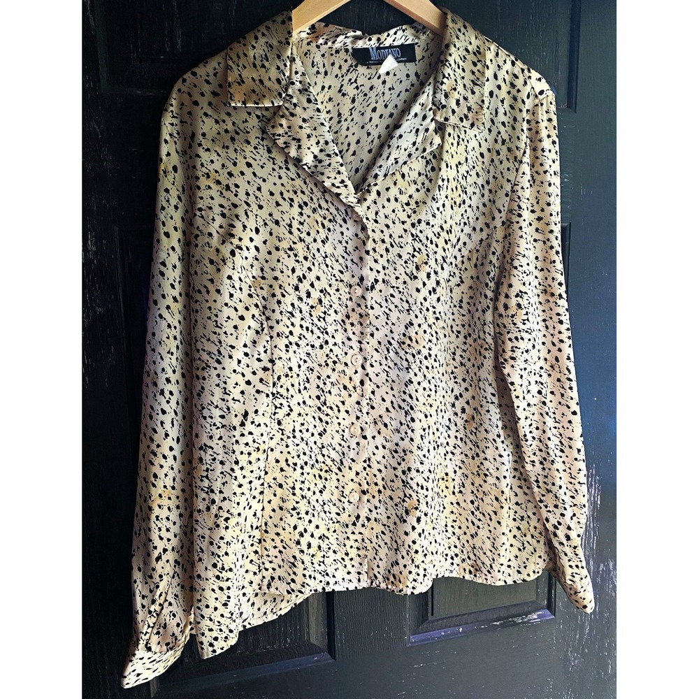 Vintage Modiano Women's M Button Up Blouse Long Sleeve Collared Speckled